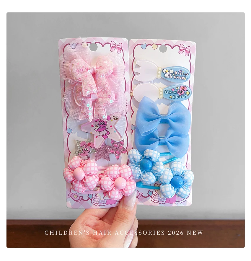 2026 Neue Rosa-Blaue Blumen-Haarspangen-Set für Kinder und Mädchen, Organza-Schleife mit Cartoon-Druck, Haarklammern für Kleinkinder, Haaraccessoire-Geschenk – Detail 8