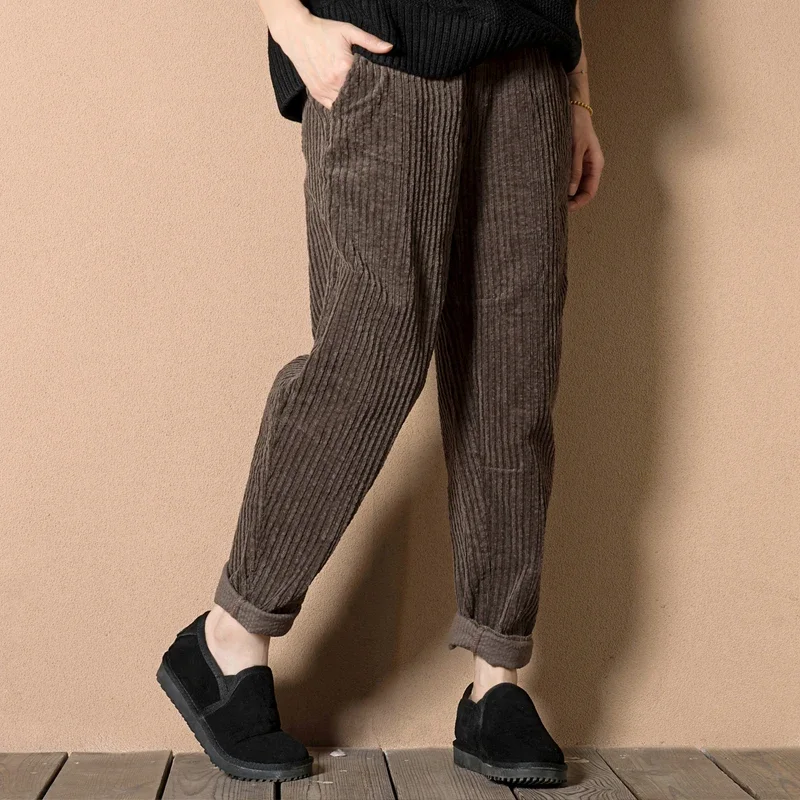 

Women 2024 Autumn Winter New Loose Casual Corduroy Pants Female Solid Color Harem Pants Ladies High Waist Pockets Trousers L396