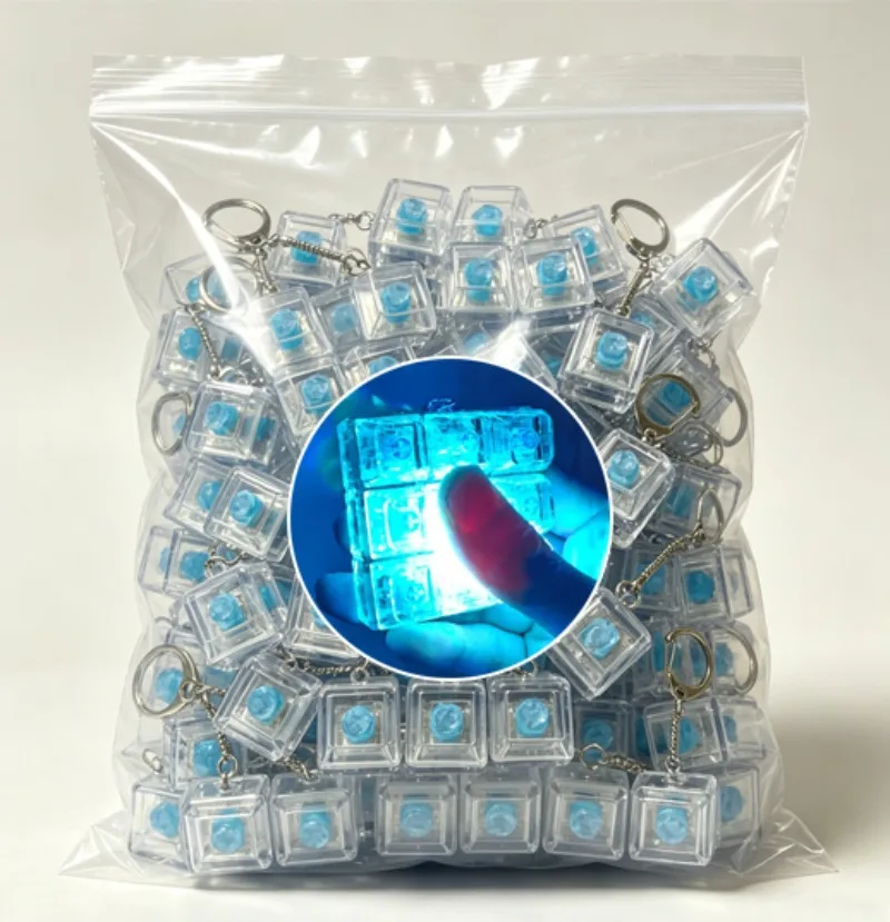 Keyboard Fidget Toys LED Crystal Keycap Keychain Stress Relief Fingertip Gadget Decompression Toys Clicker Fidget Toy
