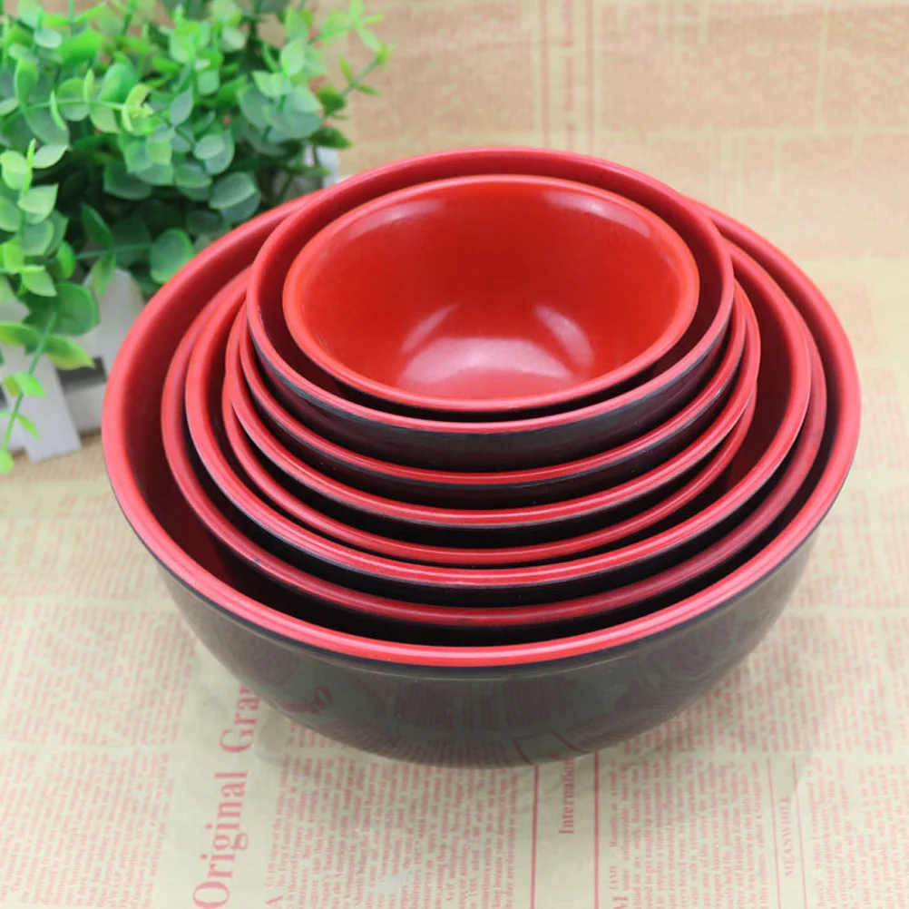 

1 pc 1050Ml Imitation Porcelain Soup Bowl Red Black Double Color Unbreakable Polished Smooth Rice Noodles Salad Dessert Bowl