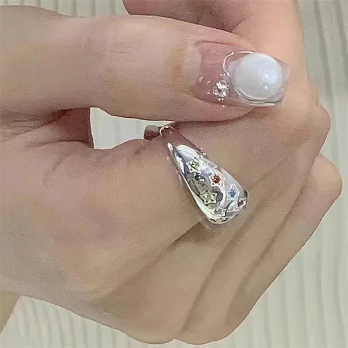 2023 New Product Star Wishes Achieved Open Ring Star Colorful Diamond Face Premium Gift for Women