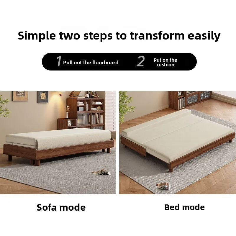 LLMMM New Chinese Style Full Solid Wood Cream-Style Sofa Bed, Folding Dual-Use Small Apartment Telescopic Bed view 4