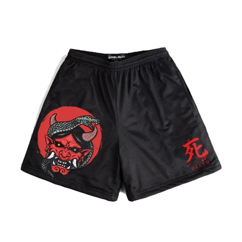 Anime Shorts Men Japanese Style Gym Shorts Summer Y2k Beach Casual Fashion Running Short Pants Quick Dry Workout Mesh Sweatpants