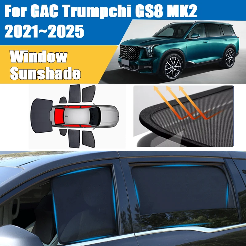 

Car Window Sunshade For GAC Trumpchi GS8 MK2 2021-2025 Curtain Mesh Blocks UV Rays Heat Insulation Shade Blind Auto Accessories