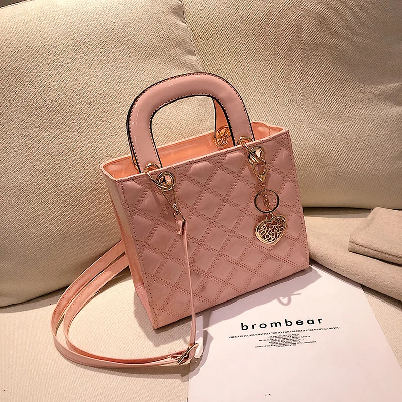 Women's Bright Shoulder Bag Diamond Girl Handbag Fashion Crossbody Bag Car Stitching Craft Pendant Decoration PU Material