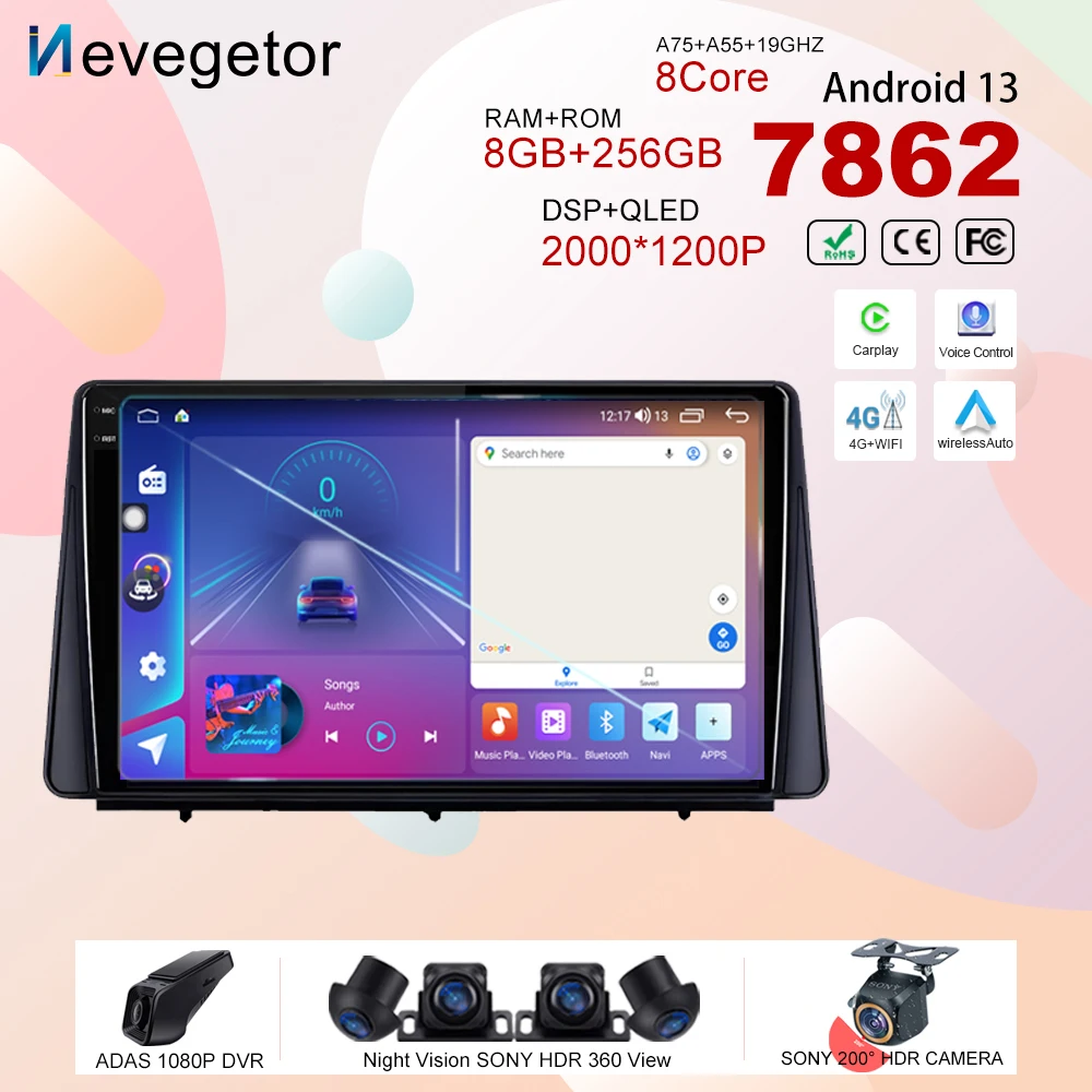Autoradio Android 13 avec Navigation GPS, Wifi 5G, Lecteur DVD, Stéréo, Processeur à Écran QLED HDR, Haute Performance, Limitation, pour Voiture Ford Focus 2019