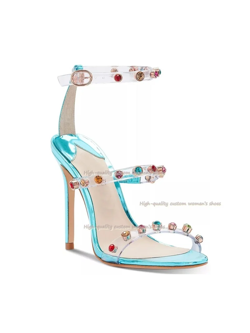 Summer Transparent Material Color Rhinestones Rivet Decorate Sandals Round Head Stilettos So Beautiful Manual Dinner Shoes 2026