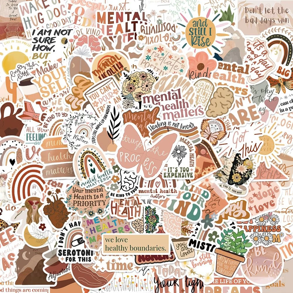 50 pçs boho vintage inspirador saúde mental adesivos diy para portátil telefone garrafa de água bagagem notebook geladeira adesivo decalque