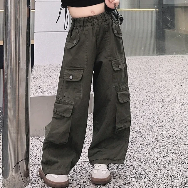 American Style Cargo Pants for Girls Autumn Fashion Loose Casual Streetwear  Teen Children Trousers Elastic Waist Straight Pants