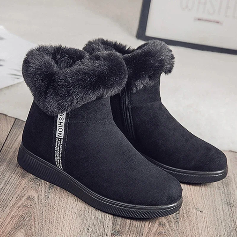 Winter Boots Women Shoes Solid Flat Plush Warm Snow Bottes Women Sneakers Zipper Winter Ankle Boots Casual Shoes Woman