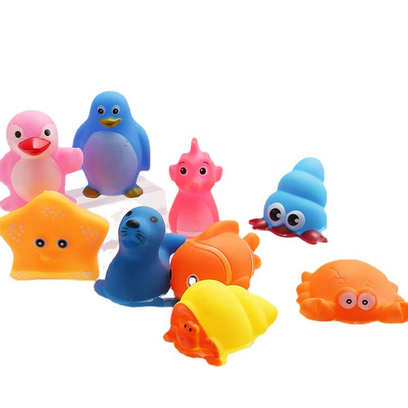 Baby Bath Toy Marine Animal Theme Swimming Water Toys Mini Colorful Soft Floating Rubber Squeeze Sound Bath Toys For Baby Kids