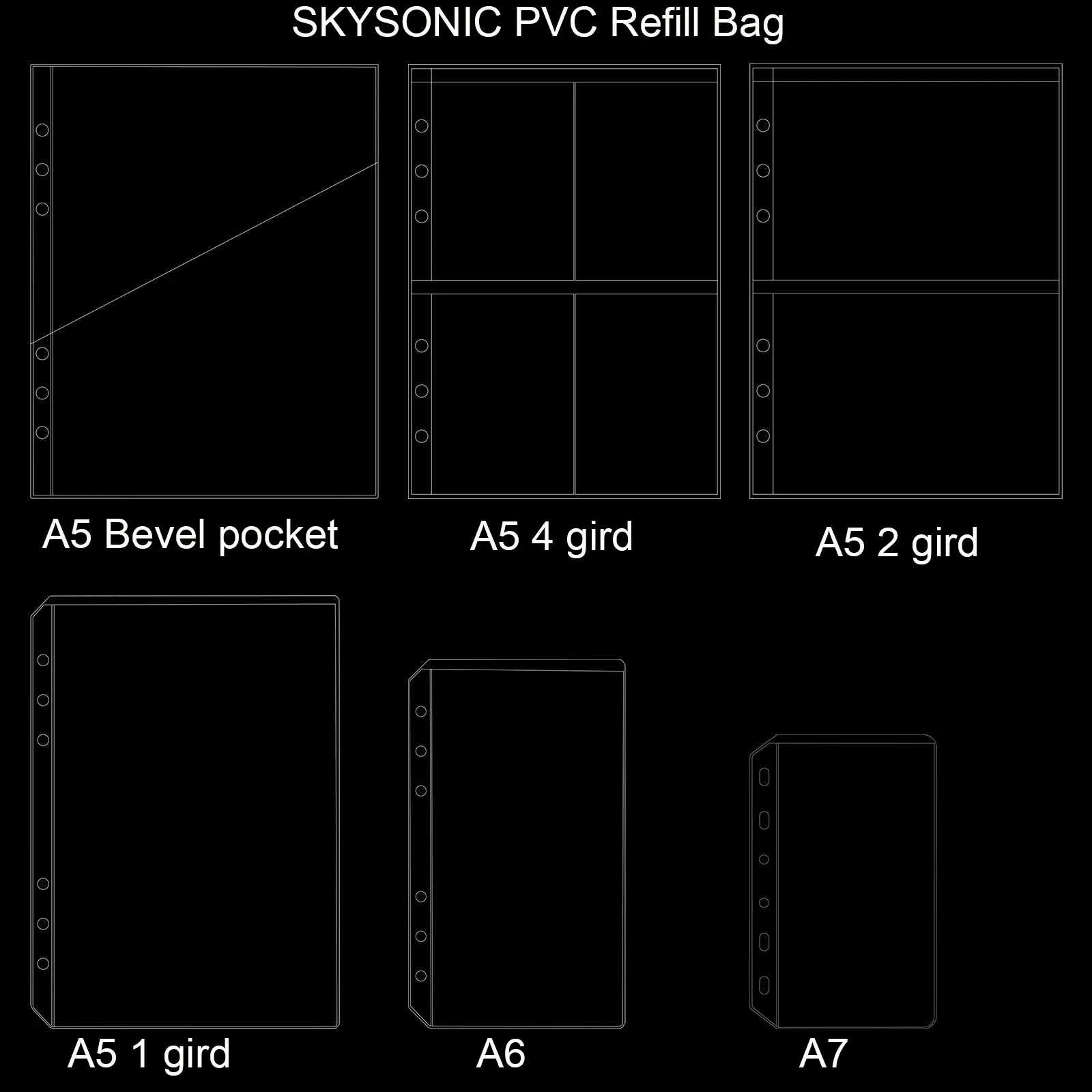 Imagem -06 - Skysonic-pvc Sleeves Binder Postcards Bolsa Oblíqua Ticket Bolsa Álbum Coleção Recarga Organizador de Bolso a5 a6 a7 em em 10 Pcs Set