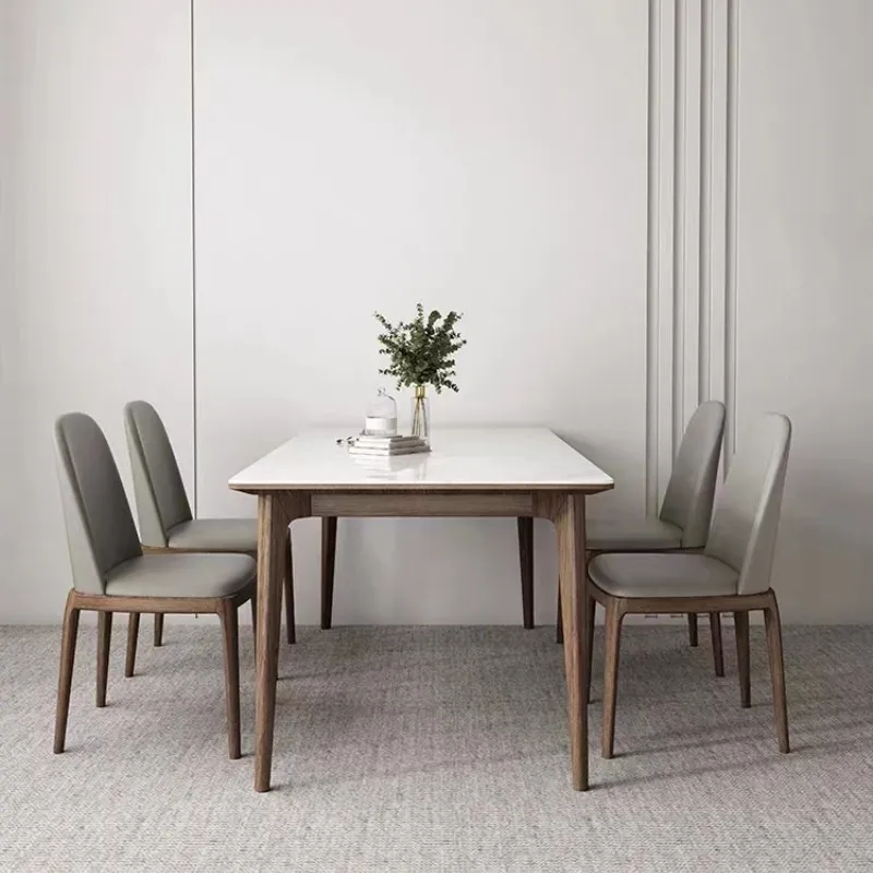 #Slate dining table and chairs combination ash wood walnut rectangular solid wood dining table simple small apartment to eat