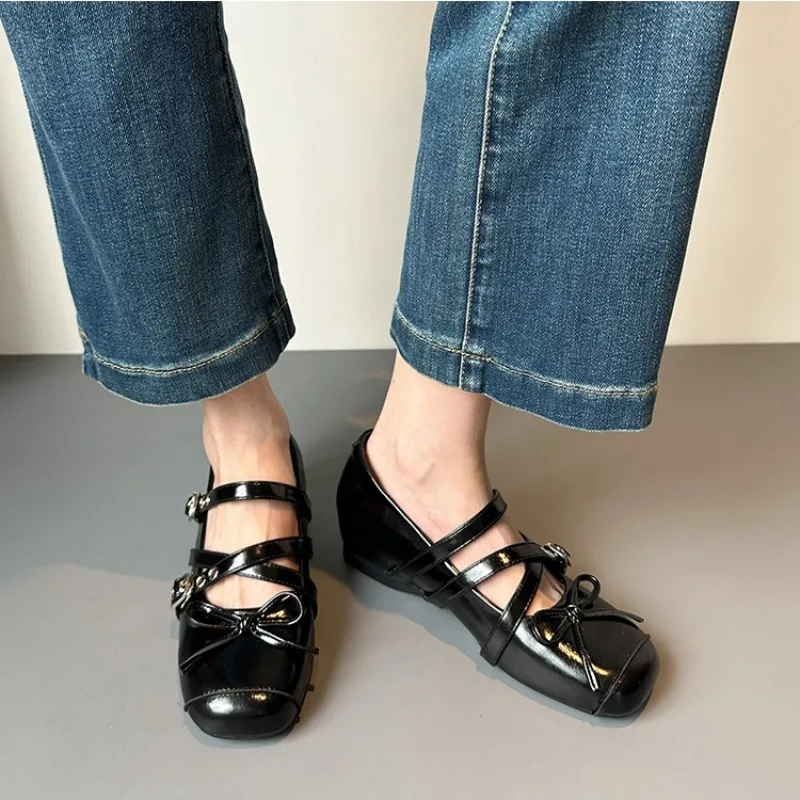 

Retro Ballet Mary Jane Shoes for Women Fashion Soft-soled Brand Woman's Shoes Square Head Bow Women's Sandals Sandalias De Mujer