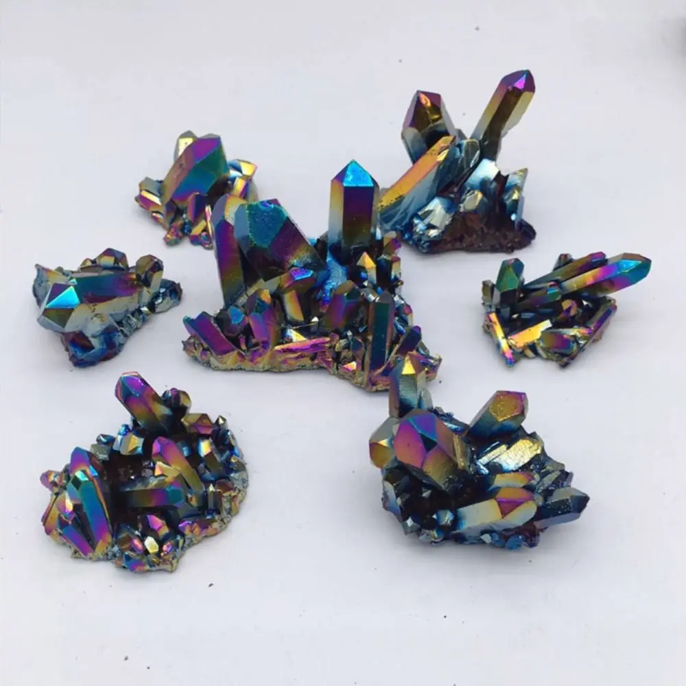 Easy Use Rough Grinding Rainbow Titanium Healing Crystals Quartz Stone Ornaments Specimen Mineral Crystal Cluster Reiki Stone