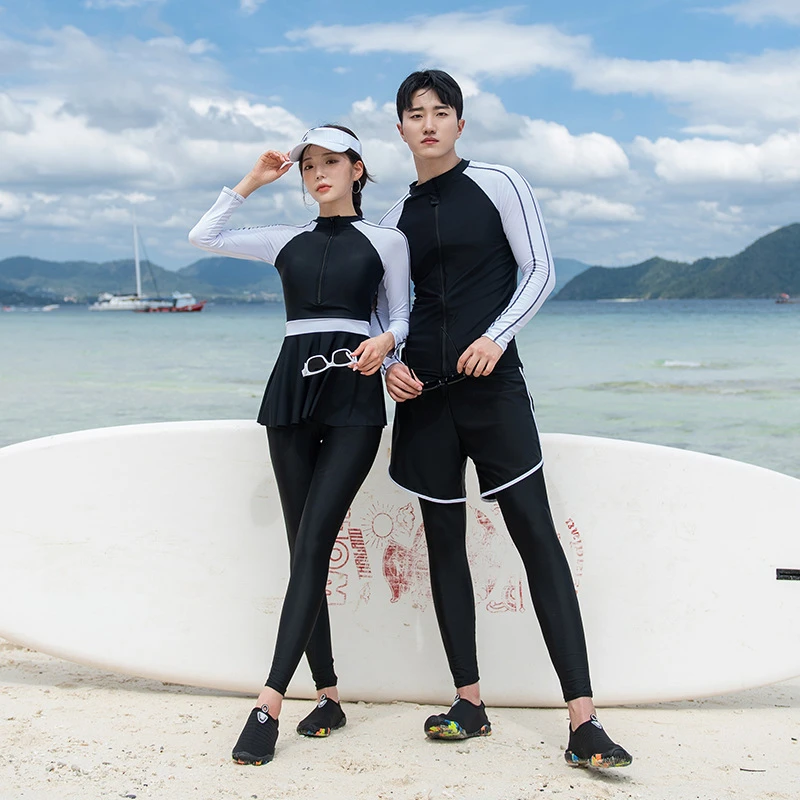 

Rash Guards Couples 2024 Zipper Long Sleeve Three Pieces Swimsuit Swimwear Bathing Suits Surfing Dress Long Pants for Women Men