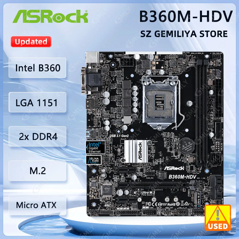 

Материнская плата ASROCK B360M-HDV Intel B360 LGA 1151DDR4 32 ГБ M.2 Micro ATX с поддержкой процессора i7-9700 i5-9400 i3-9100 i3-8100 i7-8700