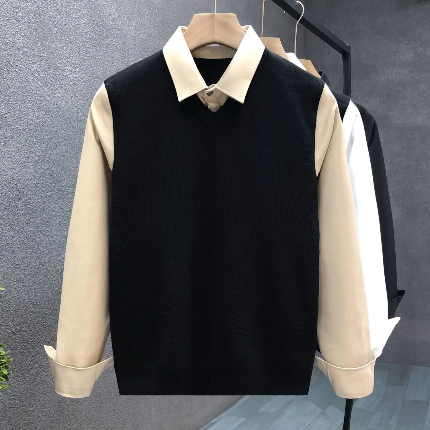 طقم سترة وسترة محبوكة كاجوال للرجال بتصميم رفيع بياقة irt لربيع الخريف يمكن ارتداؤه مريح متوسط ناعم مستقيم...