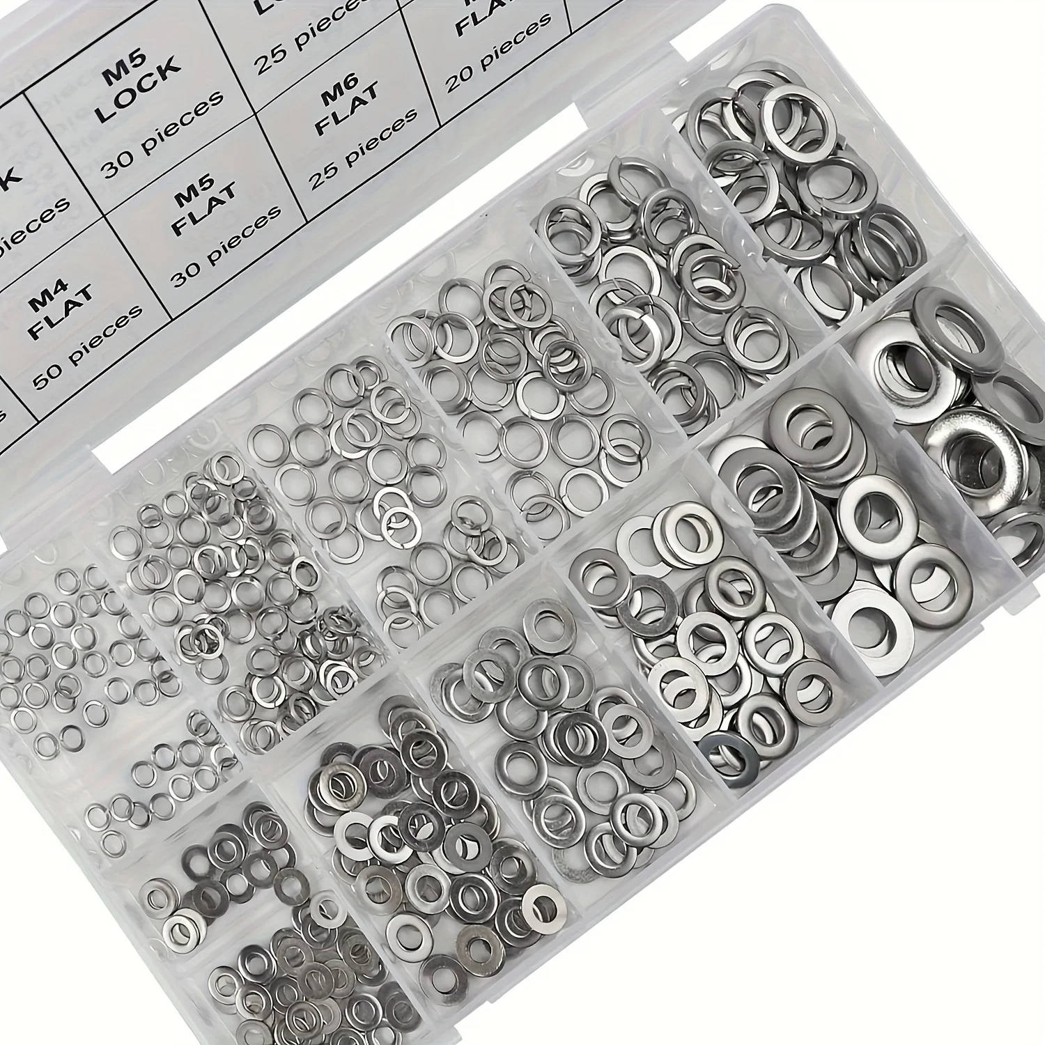 400 pieces/set of stainless steel, M3 M4 M5 M6 M8 M10, 200 pieces flat washers and 200 pieces spring washers