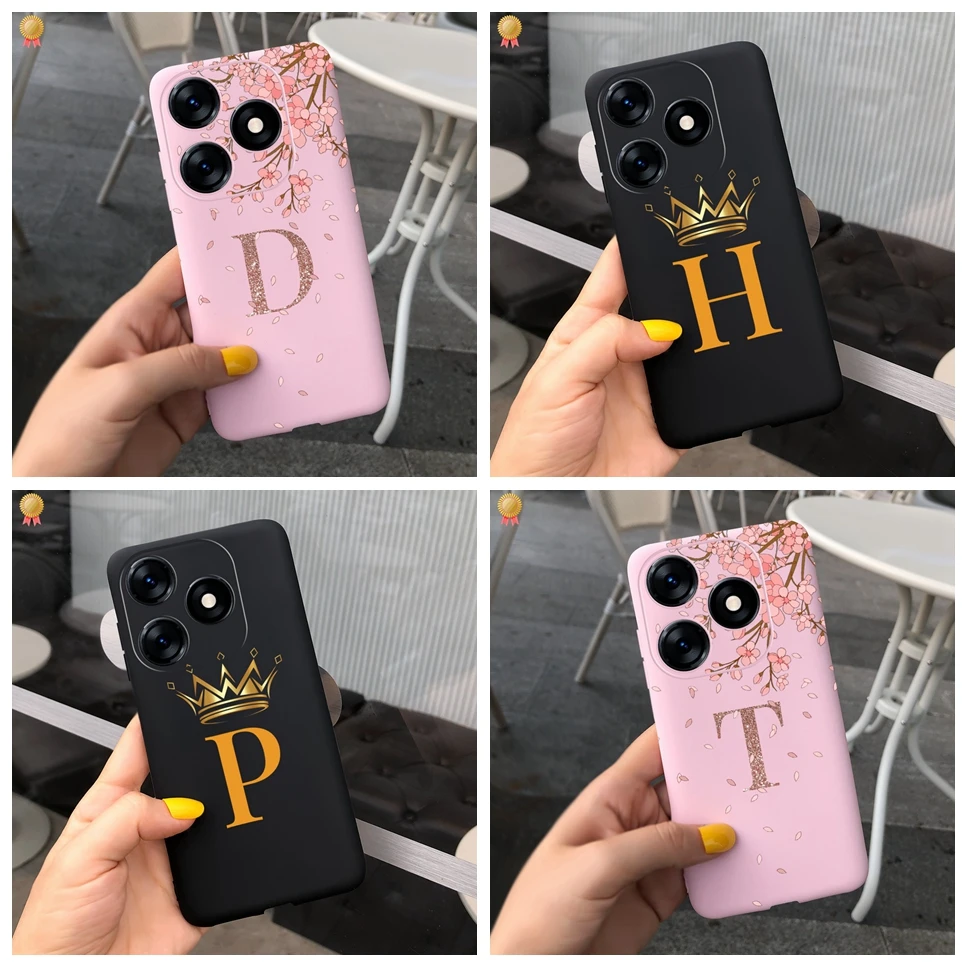 Funda de lujo para Tecno Spark 10 10C 4G, con letras de carcasa trasera A-Z, a prueba de golpes, TPU, Negro, Rosa, parachoques de bolsa para Tecno Spark 10 C 10C