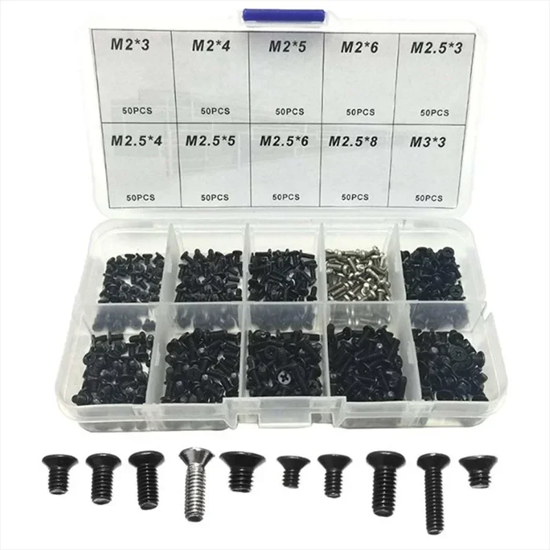 500Pcs Small PC Screws Set Laptop Computer Repair Screw Motherboard Flat Head Screw Kit Accessories M2 M2.5 M3