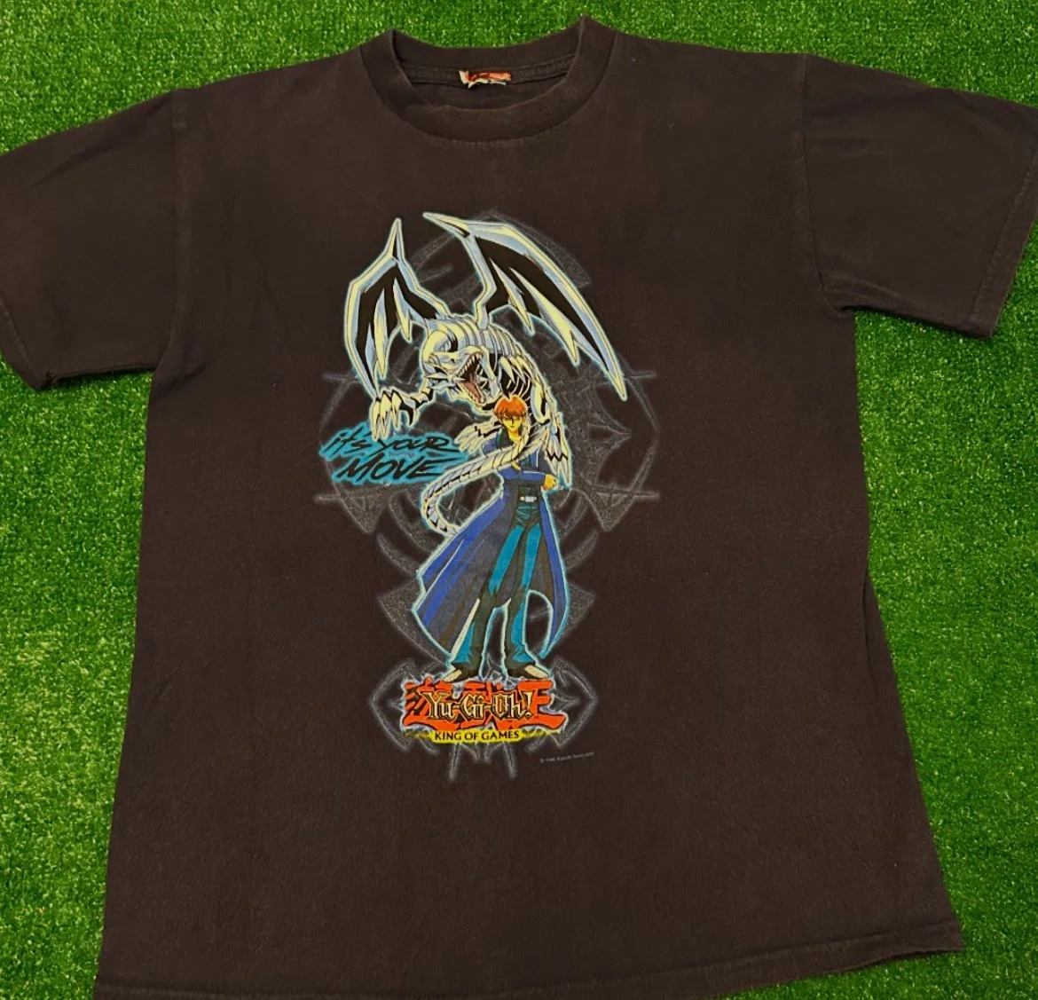 Vintage 90s Yu Gi oh ojos azules dragón blanco 1998 Yugioh VTG camiseta niños jóvenes XL