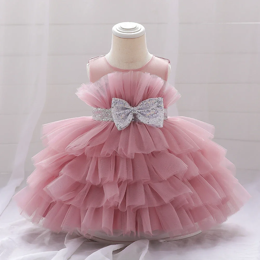 

Infant Bow 1st Birthday Girl Dress Costumes Toddler Sequin Tutu Princess Party Wedding Dress For Baby White First Communion Gown