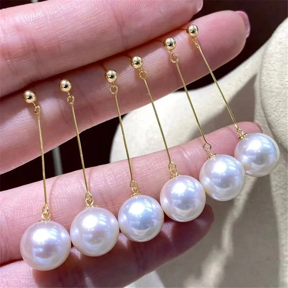 DIY Pearl Accessories G18K Gold Earring Empty Holder Fashionable Gold Earring Embellishment Holder for Women's 8-13mm Round G252