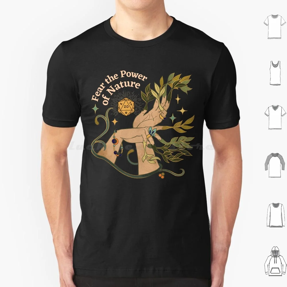Nature Druid , Dnd Dice , Botanical Hands And Stars : Fear The Power Of Nature T Shirt Men Women Kids 6xl Druid Circle Of The