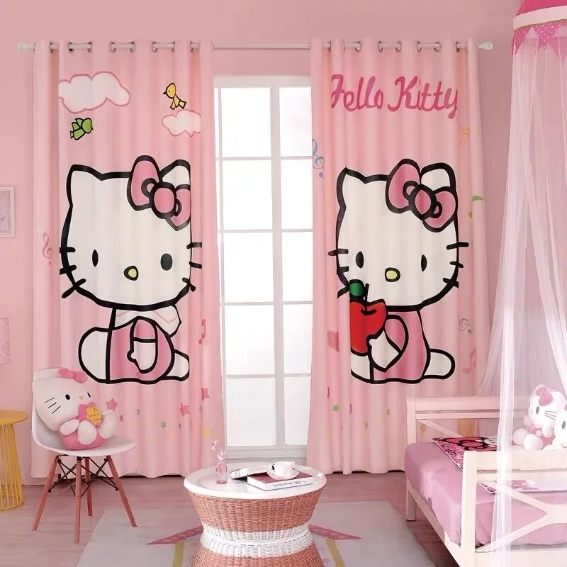 Hello Kitty animation peripheral Sanrio cartoon blackout curtains children's room princess style bedroom finished curtain fabric