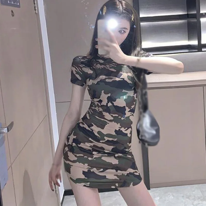 Tight Sexy Hot Women\'s Girl Dresses Short Sleeve Camouflage Casual Summer New Women Clothings