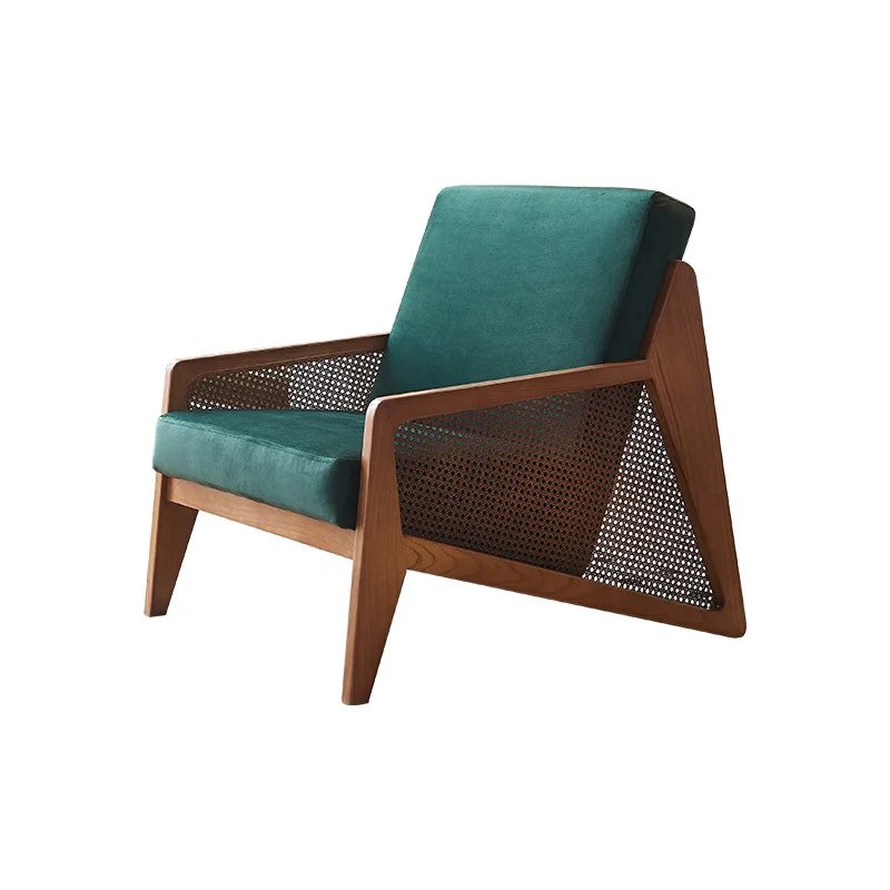 

Nordic solid wood rattan sofa chair South East Asia retro design, hotel living room single chair
