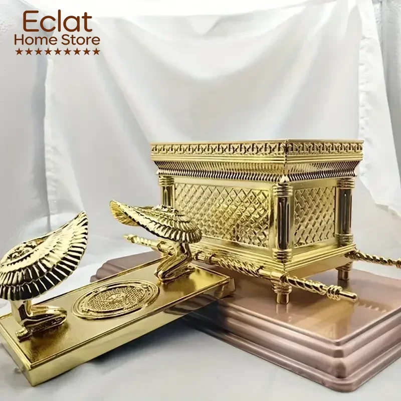 1pc Figurine Ark Of The Covenant Golden Plated Copper Stand Jerusalem Replica Statue Jewish Testimony Judaica Decoration Gift