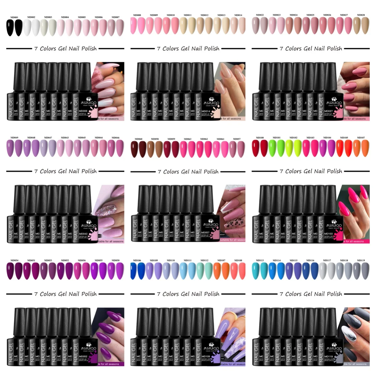 MSRUIOO 7-teiliges Gel-Nagellack-Set, bunter Nagelkunst-Gel-Lack für Nägel, Dekoration, Soak Off UV-Gel, langlebige Maniküre-Sets
