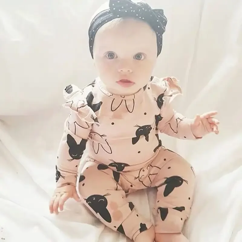 New Spring Autumn Newborn infant Baby Girls Cotton Cute Long Sleeve Romper Jumpsuit with Headband 2pcs Outfit Clothes Set