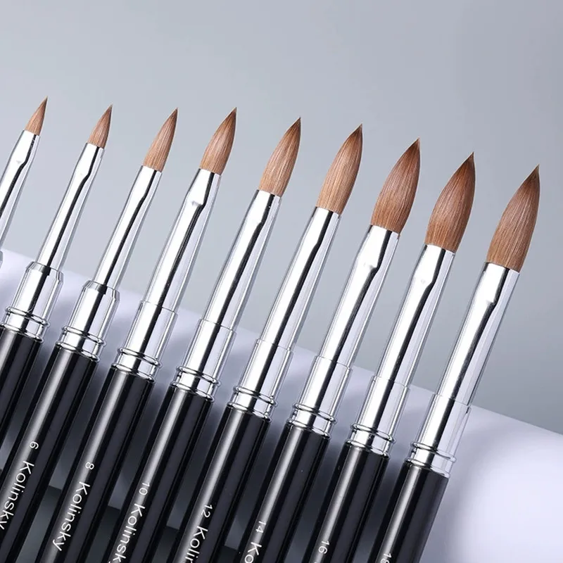 1개 블랙 핸들 콜린스키 헤어 네일 아트 브러쉬 아크릴 UV 젤 조각 펜 브러쉬 액체 파우더 DIY 네일 페인팅 드로잉 도구