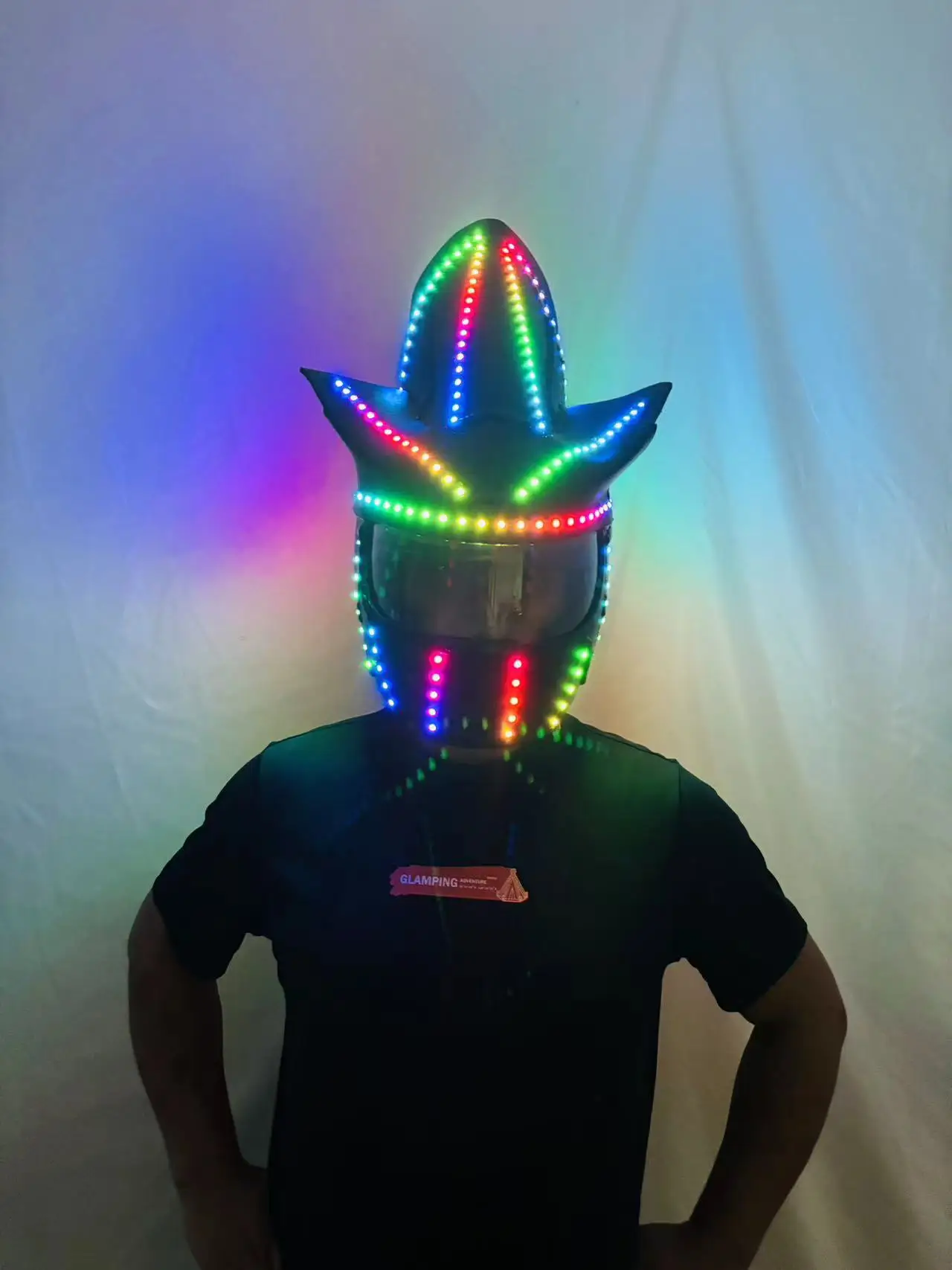 Digital New hot LED Helmet Mens Robot  Light up Mask  Rainbow Full Color Spectrum DJ Rave Eye Costume night club Party