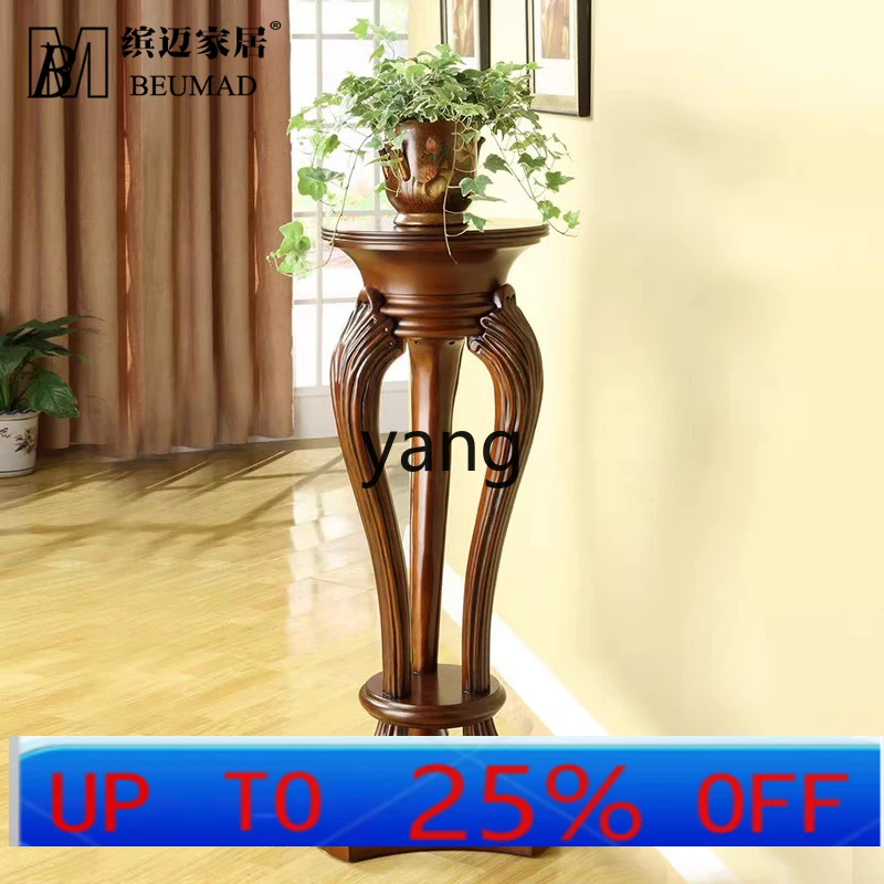 

LMM American retro old all solid wood floor round flower stand walkway square storage green dill stand