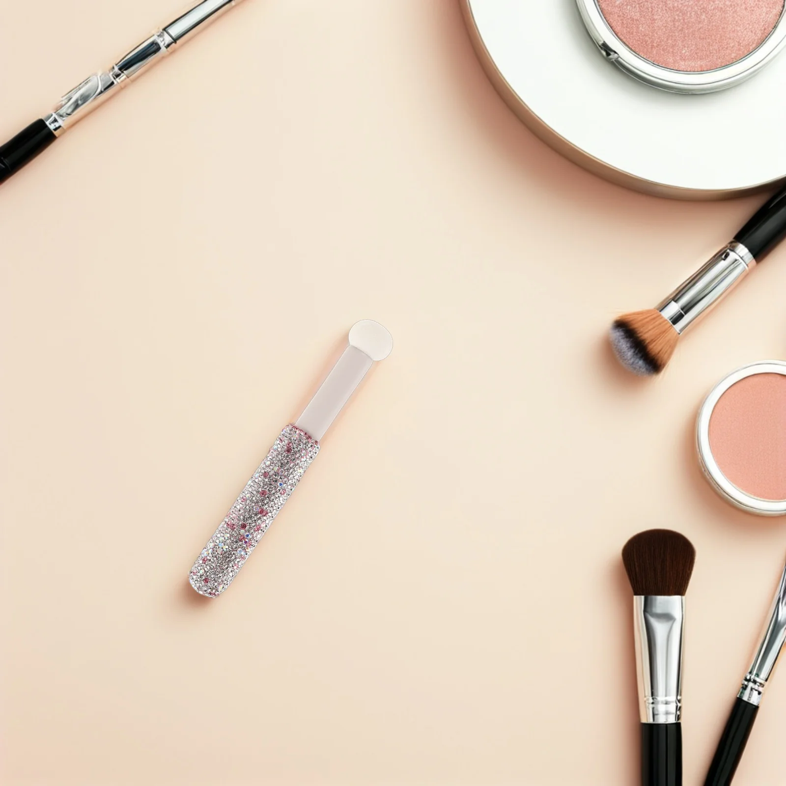 Brocha de maquillaje con mango de diamantes de imitación, esponja para corrector en polvo, herramienta de belleza de mezcla portátil, aplicador de esponja para base