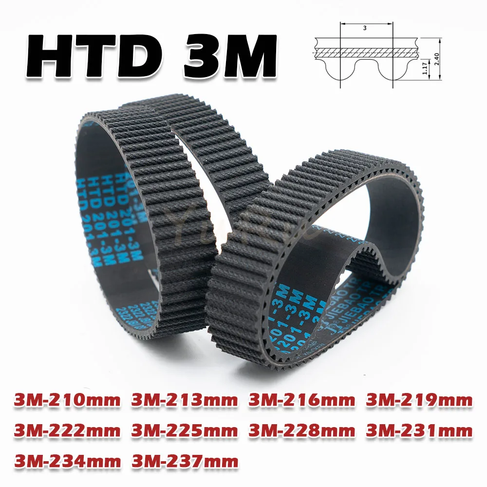 Htd 3m correia dentada de borracha, largura de laço fechado 5 ~ 30mm, perímetro 210 213 216 219 222 225 228 231 234 237mm 3m, transmissão de acionamento cnc