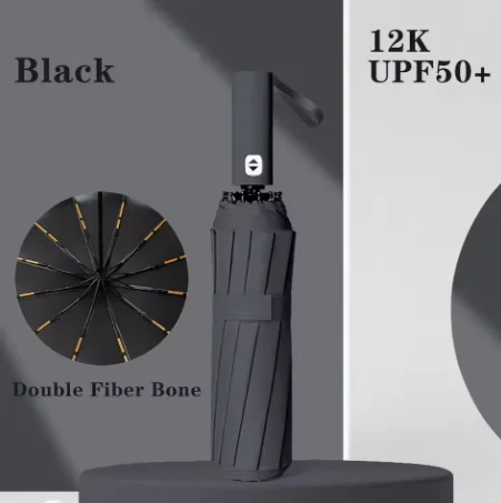 Fully Automatic 2-in-1 Folding Umbrella, Wind-Resistant Black Glue Coated Anti-UV Sun Rain Protection Umbrella