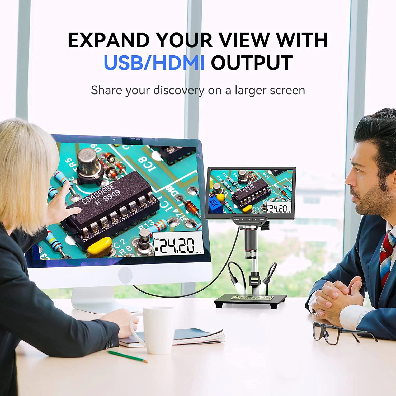 멀티미터 2000X 현미경 DC/AC 전압 10.1인치 비디오 현미경 수리 도구 다기능 용접