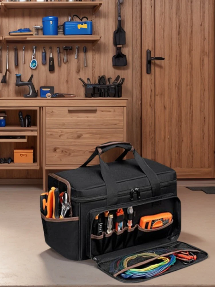 17インチポータブルツールバッグ、20ポケット付き、大容量ワイドマウストート、調節可能なショルダーストラップ付き、大型ツールバッグオーガナイザー
