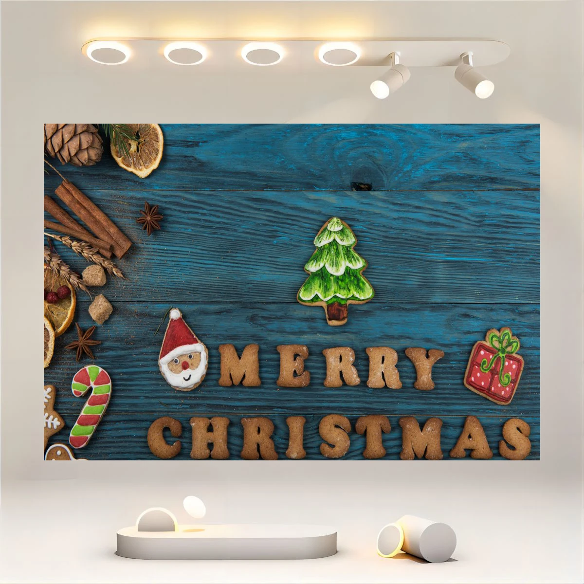 Merry Christmas Blue Biscuit Background Photography Santa Claus Background Party Banner Holiday Decoration