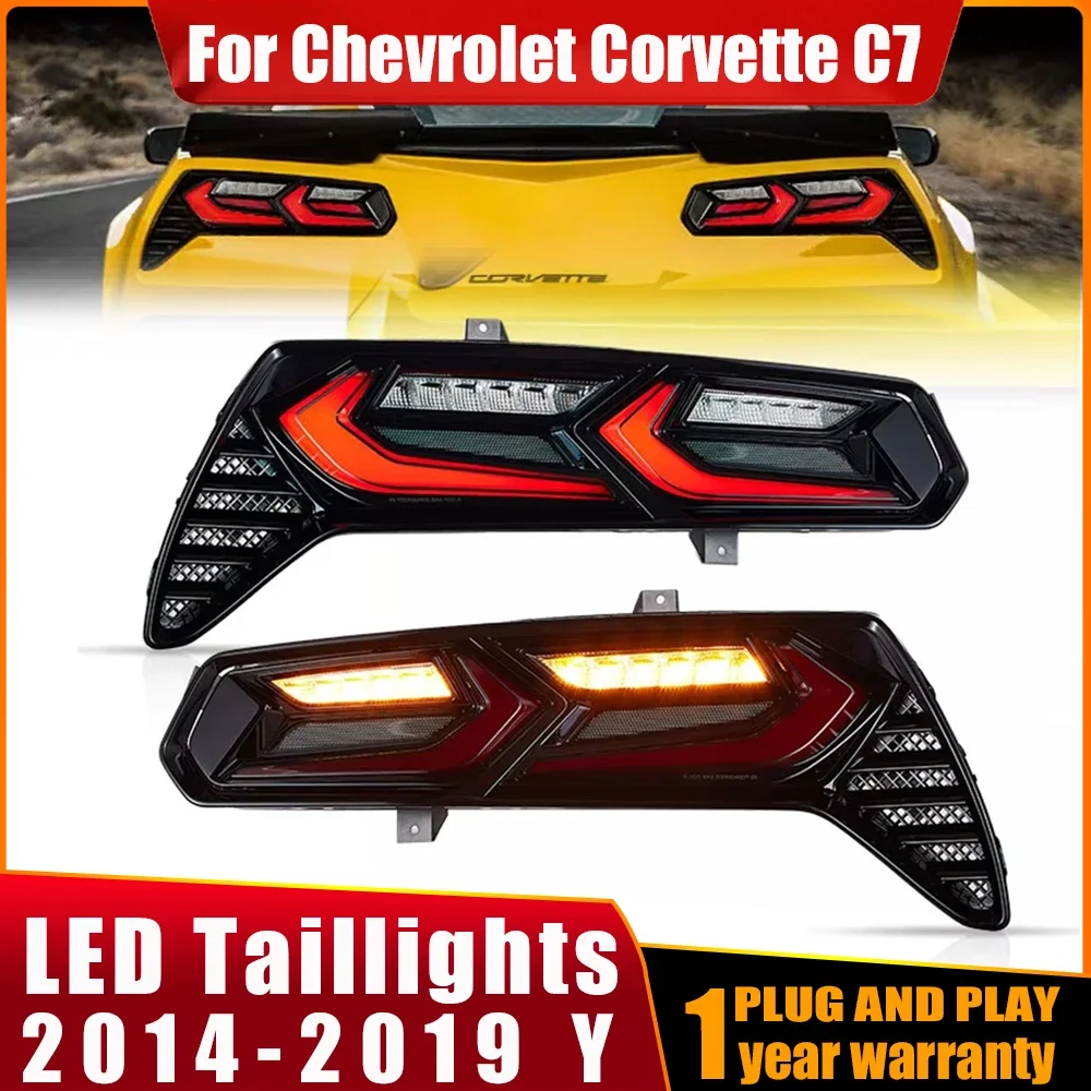 2pcs Car Lights For Chevrolet Corvette C7 2014-2019 Taillight Auto Full LED DRL Lens Tail Lamp Reverese Automotive Accessories