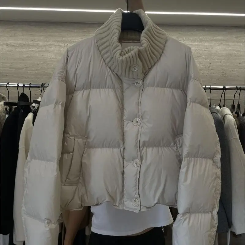 

Women's Padded Jacket Outdoor Daily Wear Knitted Stand Up Collar Spliced Cotton Jacket for Women in Winter 2025 New Fashionable