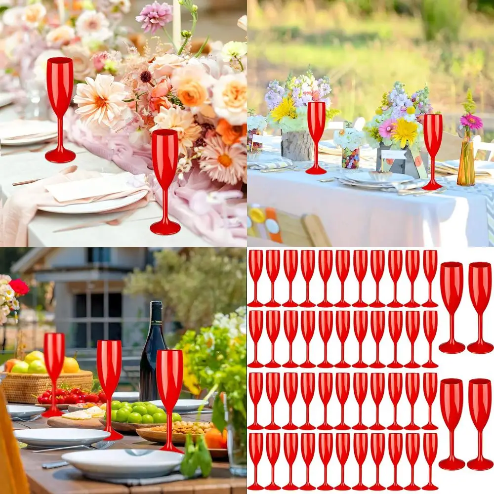 

Набор из 48 прозрачных пластиковых фужеров для шампанского объемом 6 унций - многоразовые стаканы в винтажном стиле для свадеб, тостов и торжеств