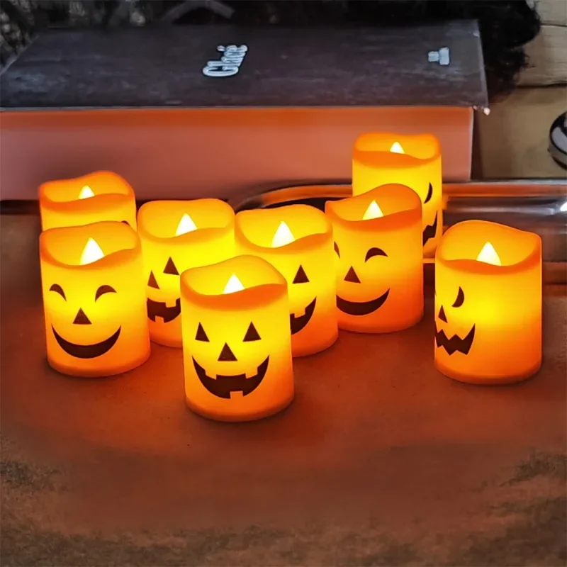 12/1PCS Pumpkin Candle Light LED Battery Powered Electronic Flameless Candles Halloween Home Decor Lamp Party Ornaments Props