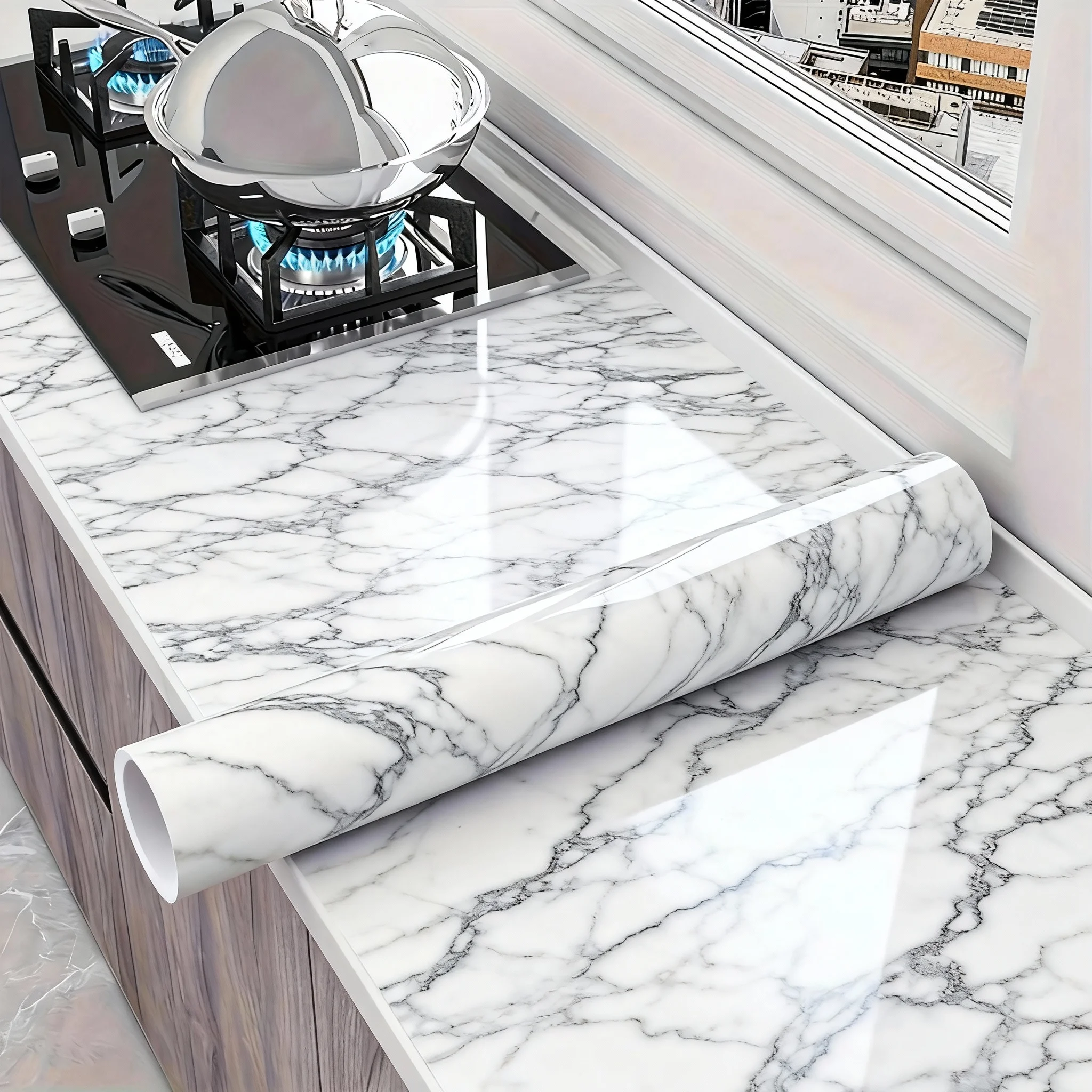 

55cm DIY Marble Self-adhesive Wallpaper Bathroom Kitchen Dining Room Cabinet Countertop Wall Sticker Waterproof And Mildew Proof