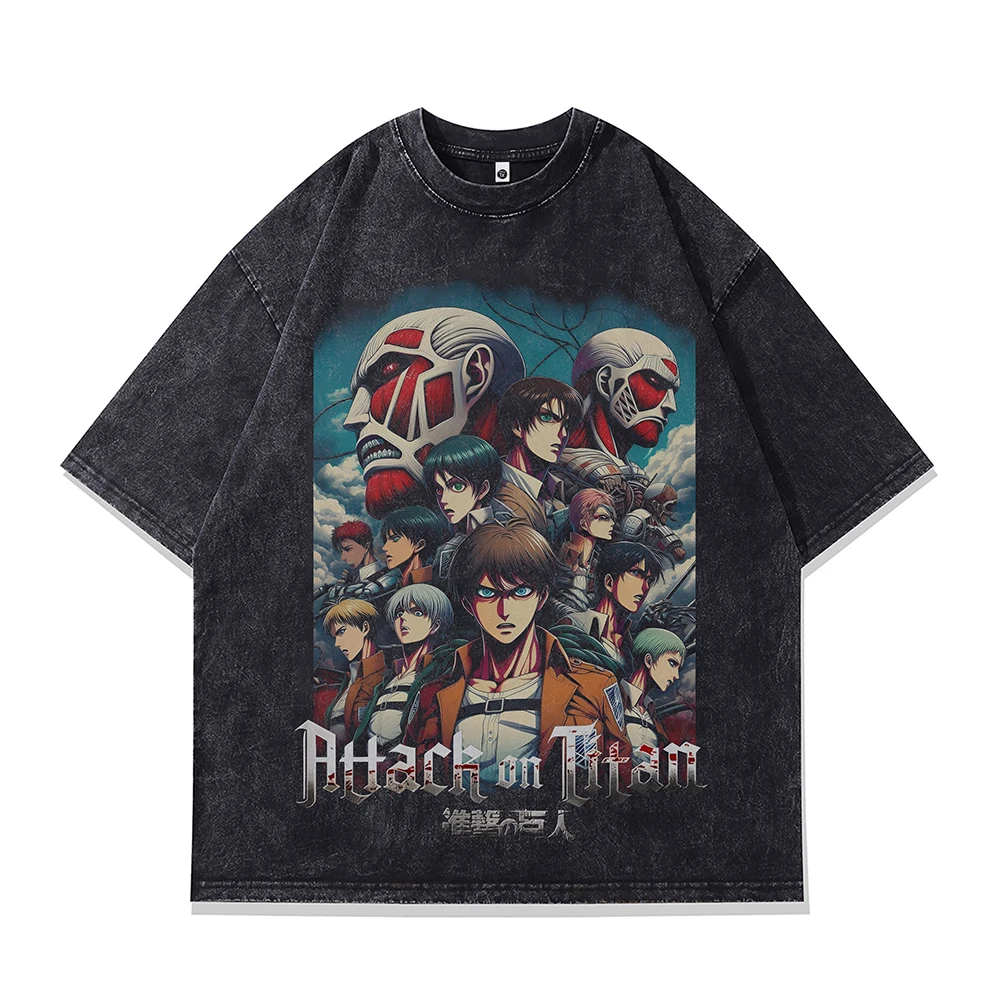 Men‘s Oversized T-shirt Attack On Titan Anime Print Graphic T Shirts Short Sleeve Vintage Jujutsu Kaisen Gothic Cotton Tops Tee
